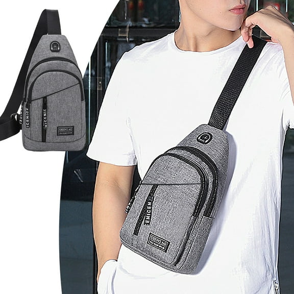 WJSXC Waterproof Strap Bag Crossbody Backpack with USB Hole with Headphone Hole Strap Backpack Hiking Backpack Multipurpose Crossbody Chest Bag Gray
