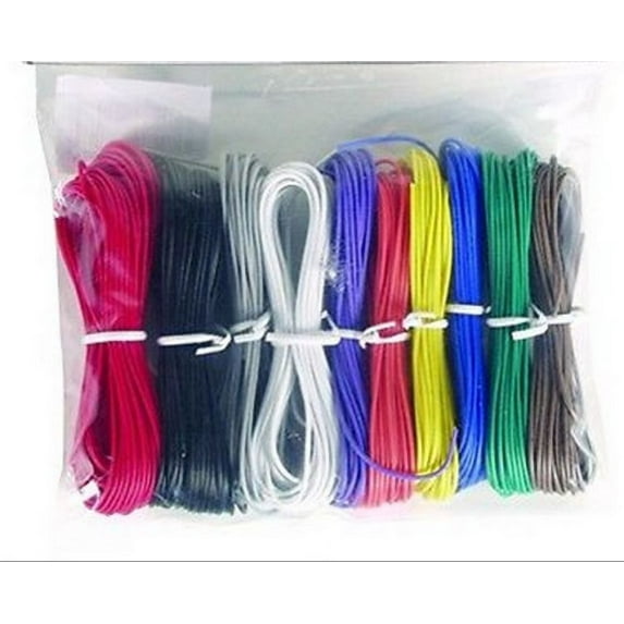 WK-100BKX Hook-Up Wire -Solid-22 Gauge-100 ft -10 Assorted Colors - MADE IN USA