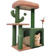 AIWIKIDE 31.50" Cactus Cat Tree for Indoor Cats with Cat Condo and Scratching Post,Cute Cat Tower with Self-Grooming Brush and Toy Balls,Green
