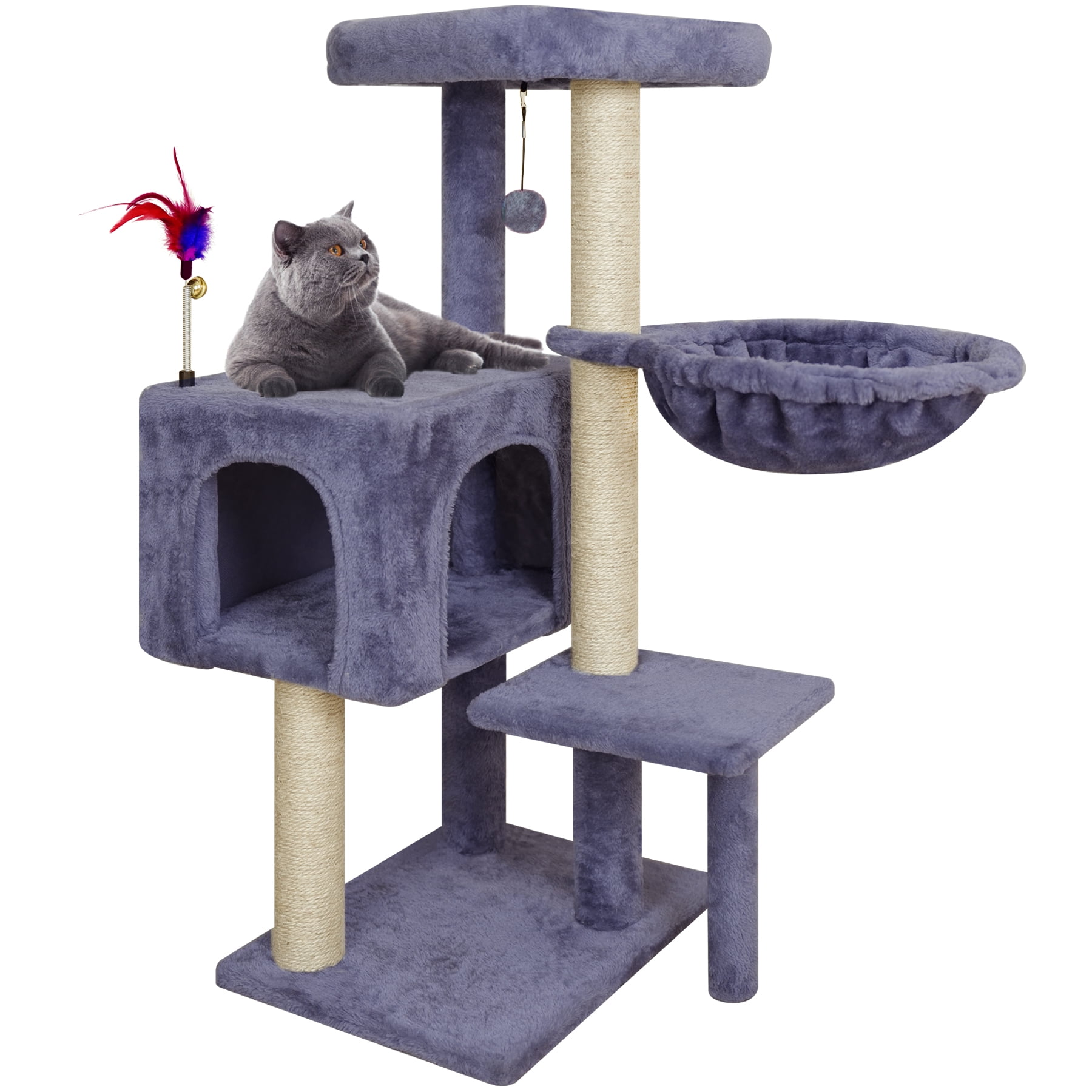 WK 35.43" Cat Tree Tower with Cat Scratching Posts,Cat tower with Cat Condo and Toy Balls,Grey