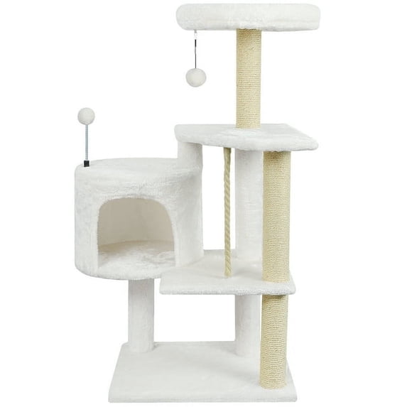 WK 36.22" Cat Tree Cat Tower with Soft Perch Cat Condo and Jute Scratching Post,Beige