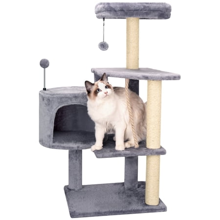 WK 36.22" Cat Tree Cat Tower with Soft Perch Cat Condo and Jute Scratching Post,Grey
