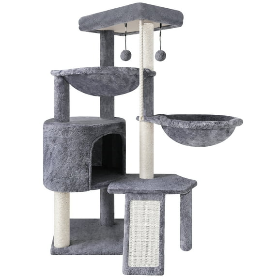 AIWIKIDE 37.4'' Cat Tree Cat Tower with Scratching Posts, Activity Centre Climbing Tree Cat Furniture with Cat Condo and Two Hammocks, Grey