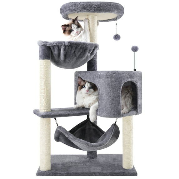 AIWIKIDE 39.37" Cat Tree Cat Tower with Cat Condo and Big Hammock for Indoor Small Cats,Grey