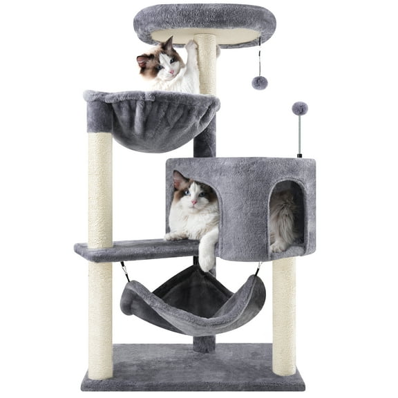 AIWIKIDE 39.37" Cat Tree Cat Tower with Cat Condo and Big Hammock for Indoor Small Cats,Grey