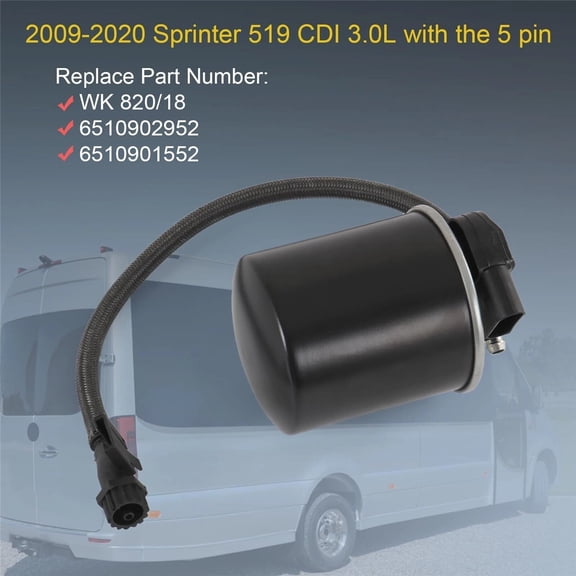 WK 820/18 Fuel Filter 25 Micron Replacement Compatible with Mercedes-Benz Sprinter 3.0L C-Class E-Class GLK ML, Replaces 6510902952, 1-Pack
