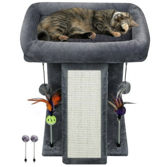 WK Cat Tree Tower with Scratching Board and Toy Balls, Grey