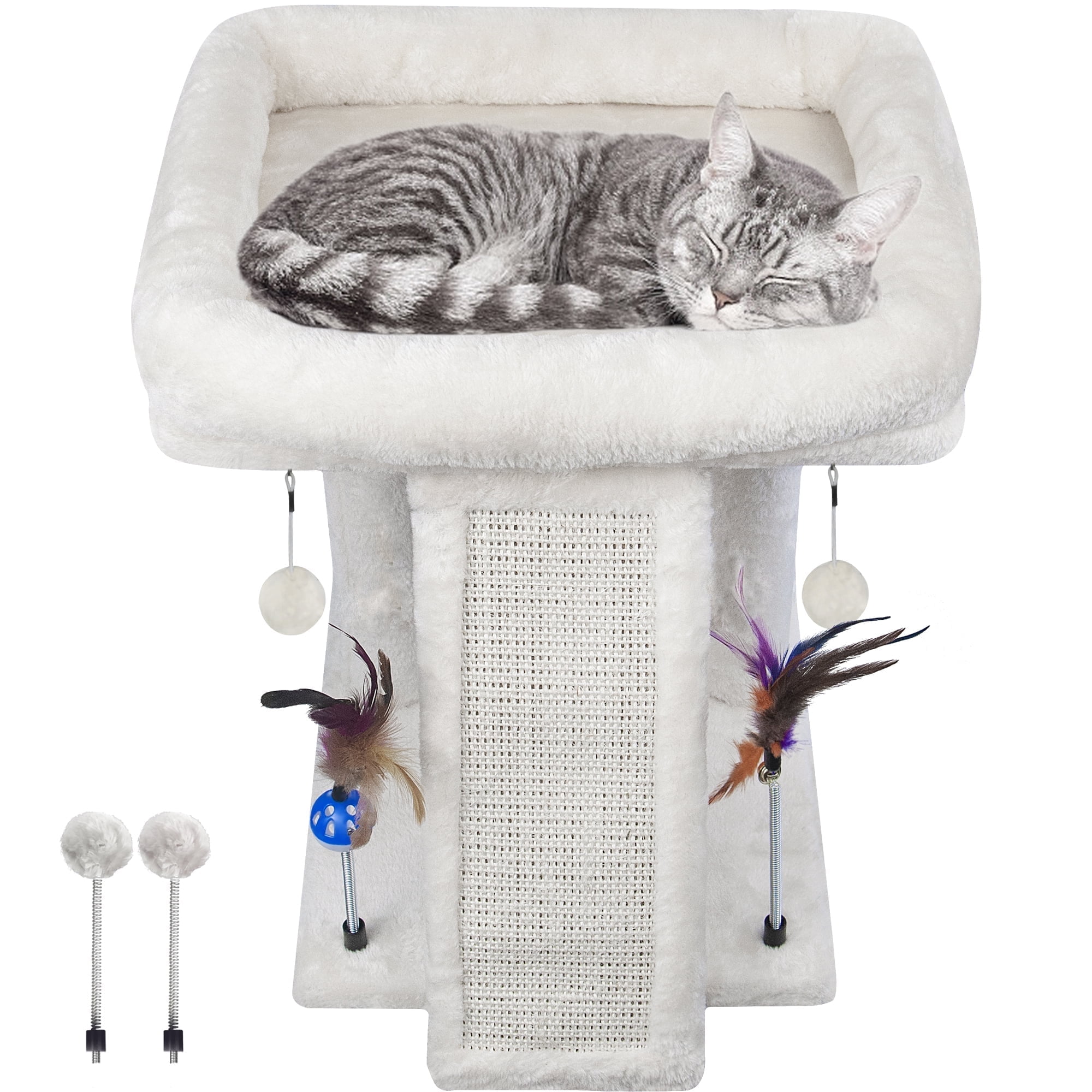 AIWIKIDE 1-Level 17.7 in Cat Tree with Condo, Scratch Pad, Hammock & Hanging Ball, Beige