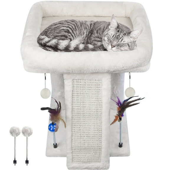 AIWIKIDE 1-Level 17.7 in Cat Tree with Condo, Scratch Pad, Hammock & Hanging Ball, Beige