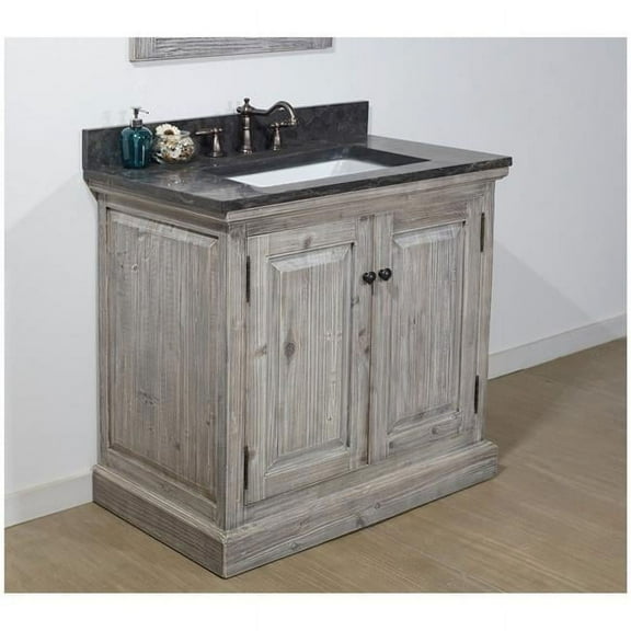 WK1836-G-WK SQ TOP 36 in. Rustic Solid Fir Single Sink Vanity With Rectangular Sink in Grey Driftwood With Limestone Top-No Faucet
