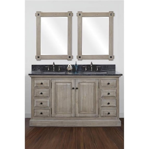 WK1860-WK SQ TOP 60 in. Solid Recycled Fir Double Sink Vanity With Rectangular Sink Limestone Top-No Faucet