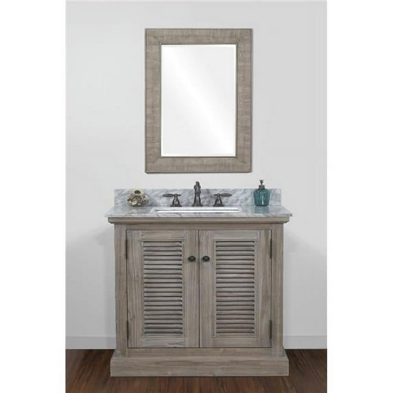 WK1936-CW SQ TOP 36 in. Solid Recycled Fir Single Sink Vanity With Rectangular Sink Carrara White Marble Top-No Faucet