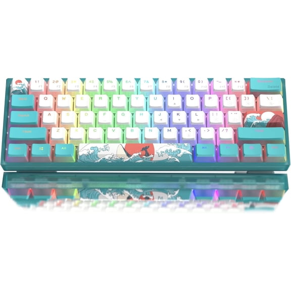 WK61 Wired Gaming Keyboard, 60% Percent RGB Backlit Mechanical Keyboard Gasket Mount with PBT Keycaps, Compact 61 Keys Hot Swappable Cream Switch, for Windows Laptop PC Mac, Blue