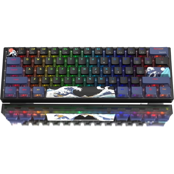 WK61 Wired Gaming Keyboard, 60% Percent RGB Backlit Mechanical Keyboard Gasket Mount with PBT Keycaps, Compact 61 Keys Hot Swappable Cream Switch, for Windows Laptop PC Mac, Black