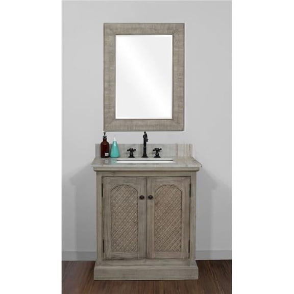 WK8131-CS SQ TOP 30 in. Solid Recycled Fir Single Sink Vanity With Coastal Sands Marble Top With Rectangular Sink-No Faucet