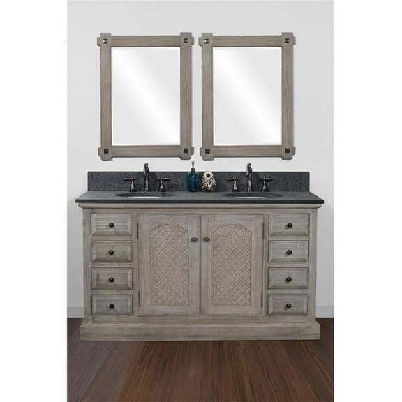 WK8160-MG TOP 60 in. Solid Recycled Fir Double Sink Vanity With Polished Textured Surface Granite Top-No Faucet