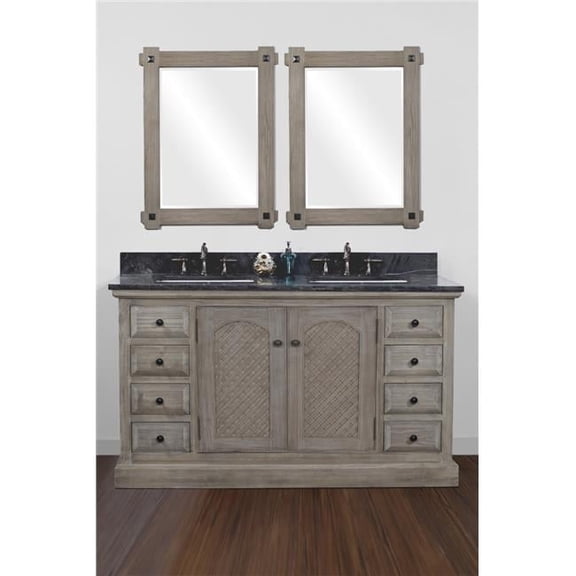 WK8160-WK SQ TOP 60 in. Solid Recycled Fir Double Sink Vanity With Rectangular Sink Limestone Top-No Faucet