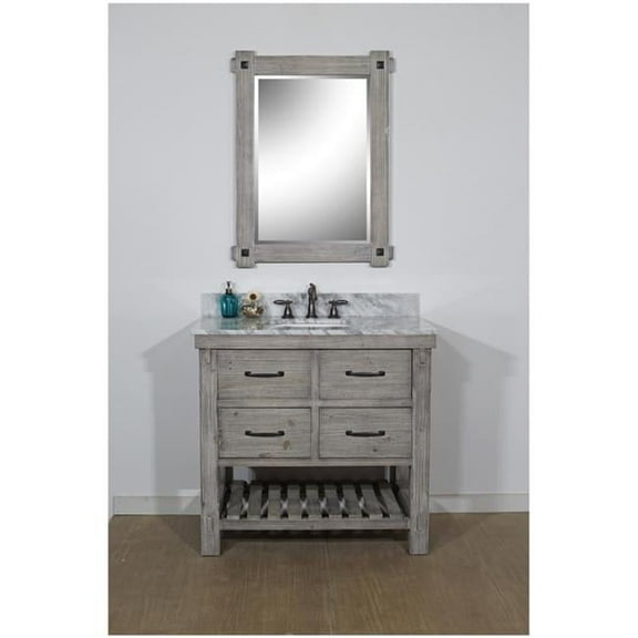WK8236-G-CW SQ TOP 36 in. Rustic Solid Fir Single Sink Vanity With Rectangular Sink in Grey Driftwood With Carrara White Marble Top-No Faucet