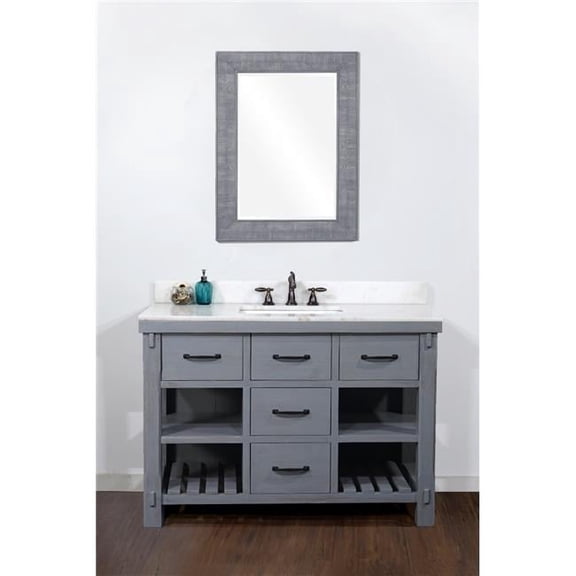 WK8248-BG-AP TOP 48 in. Rustic Solid Fir Single Sink Vanity in Blue Grey Driftwood With Arctic Pearl Marble Top-No Faucet