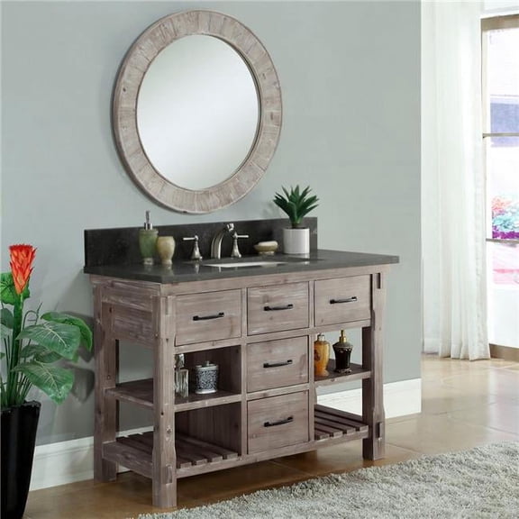 WK8248-WK SQ TOP 48 in. Solid Recycled Fir Single Sink Vanity With Rectangular Sink Limestone Top-No Faucet