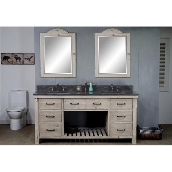 WK8272-WK SQ TOP 72 in. Rustic Solid Fir Double Sink Vanity With Rectangular Sink Limestone Top-No Faucet