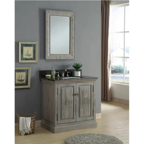 WK8336-WK SQ TOP 36 in. Solid Recycled Fir Sink Vanity in Grey With Rectangular Sink Limestone Top-No Faucet