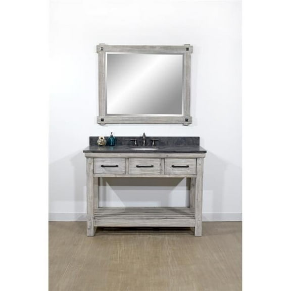 WK8448-G-WK SQ TOP 48 in. Rustic Solid Fir Single Sink Vanity in Grey Driftwood With Rectangular Sink Limestone Top-No Faucet