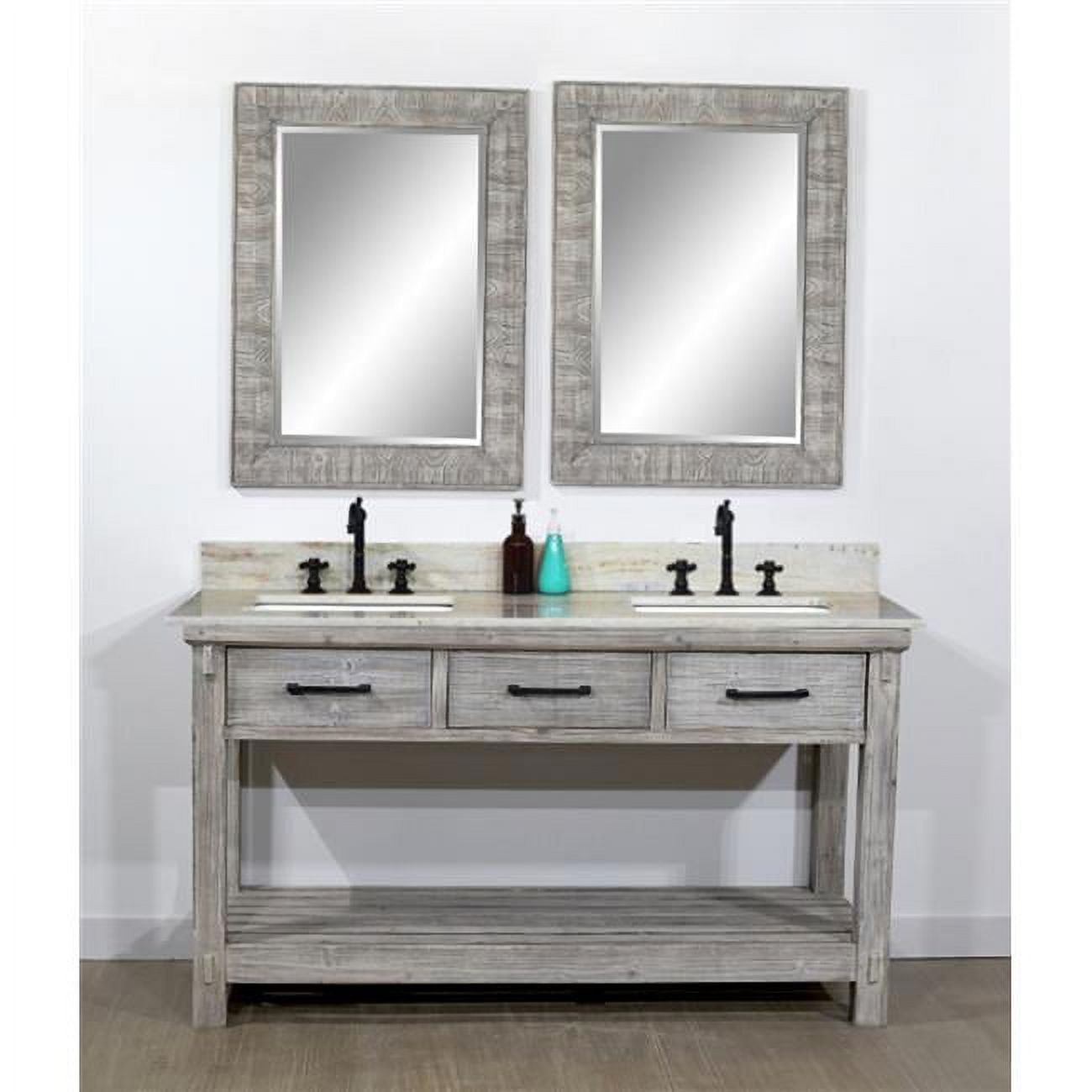 WK8460-G-CS SQ TOP 60 in. Rustic Solid Fir Double Sink Vanity in Grey ...