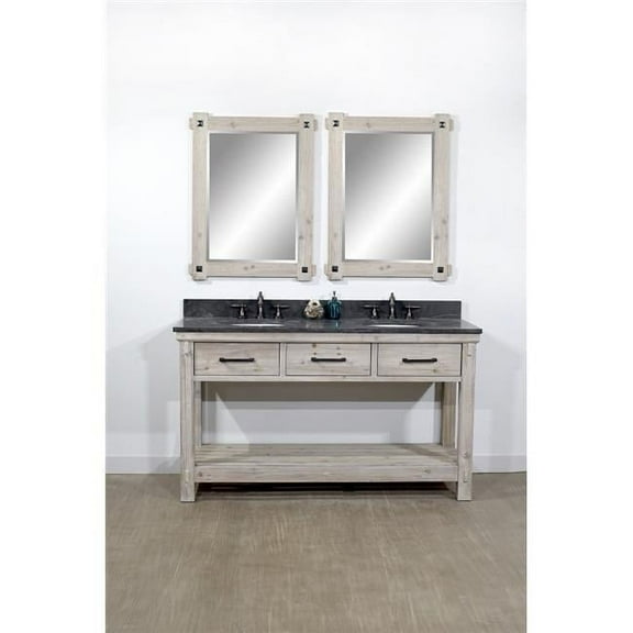 WK8460-WK SQ TOP 60 in. Rustic Solid Fir Double Sink Vanity With Rectangular Sink Limestone Top-No Faucet