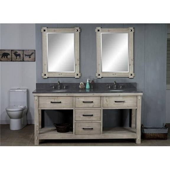 WK8472-WK TOP 72 in. Rustic Solid Fir Double Sink Vanity With Limestone Top-No Faucet