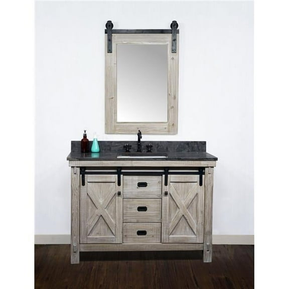 WK8548-WK SQ TOP 48 in. Rustic Solid Fir Barn Door Style Single Sink Vanity with Limestone Top with Rectangular Sink, Driftwood - No Faucet - 49 x 34.6 x 22 in.