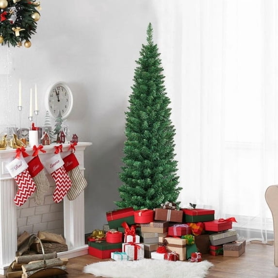 WKALXJ Slim Pencil PVC Artificial Christmas Tree with Metal Stand ...