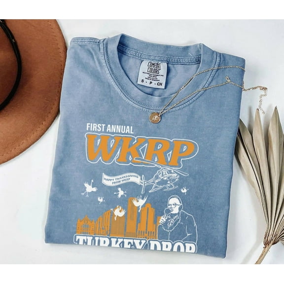 WKRP Thanksgiving Day Turkey Drop Shirt, Comfort Colors Cincinnati Tee, Funny Retro Movie Quote Shirt for Fall & Holiday Fans