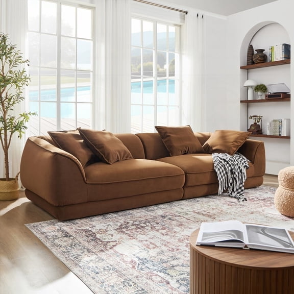 WKS16C Camel sofa with flannel fabric & solid wood frame | Nordic style