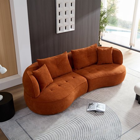 WKS7O Orange Modular Sofa - Durable Fabric, Solid Wood Frame, High-Density Sponge, Seats 4, 110" Sectional for Living Room Comfort & Style