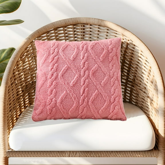 WKSCLPAI 16" x 16" Decorative Throw Pillow Cover, Soft Plush Faux Wool Solid Color Couch Pillow Covers, Neutral Square Pillow Cases for Sofa Bed Living Room Home Decor, Pink