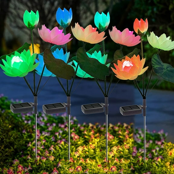 WKSCLPAI 2 Pack Solar Flowers Lights for Outdoor Garden Decor,Waterproof Simulation Lotus Flower Lights,Lighting Decorative for Patio Yard Lawn Pathway,Colorful Gradient