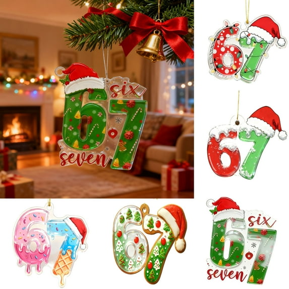 WKSCLPAI 2025 New Gingerbread 67 Christmas Ornament, Funny Six Seven Acrylic Tree Hanging Decorations, 67 Meme Holiday Home Decor, Xmas Gifts for Friends, Secret Santa(4" #D)