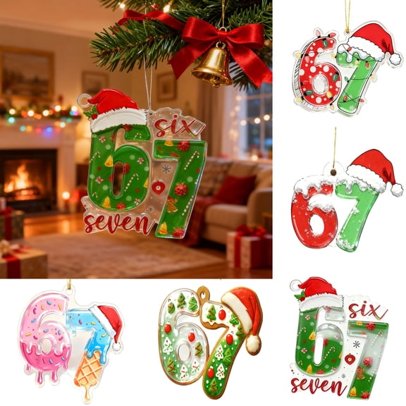 WKSCLPAI 2025 New Gingerbread 67 Christmas Ornament, Funny Six Seven Acrylic Tree Hanging Decorations, 67 Meme Holiday Home Decor, Xmas Gifts for Friends, Secret Santa(4" #A)