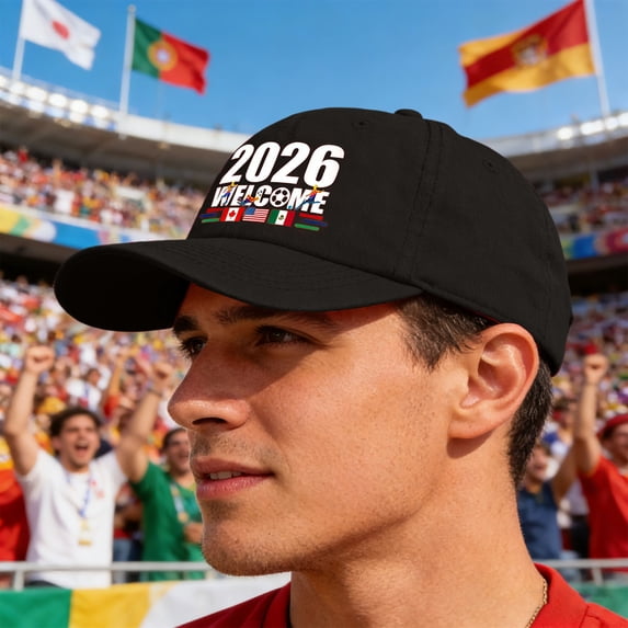 WKSCLPAI 2026 North America Soccer Tournament Welcome Baseball Cap, Adjustable Unisex Vintage Washed Hat for Soccer Fans, Black