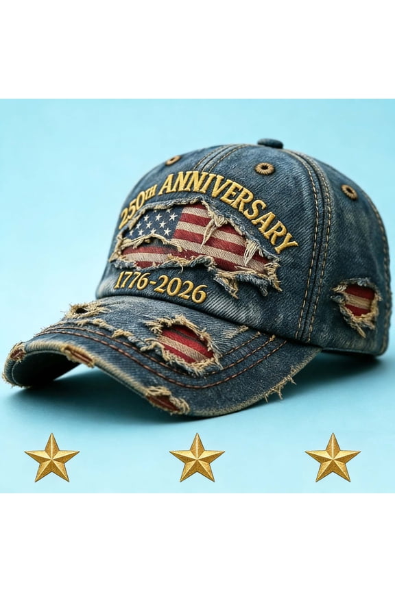 250 Year American Anniversary Hat - 1776–2026 Distressed Denim Embroidered Patriotic Baseball Cap, Washable & Adjustable Casual Baseball Caps for Men Women