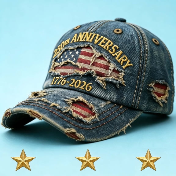 WKSCLPAI 250 Year American Anniversary Hat - 1776–2026 Distressed Denim Embroidered Patriotic Baseball Cap, Washable & Adjustable Casual Baseball Caps for Men Women