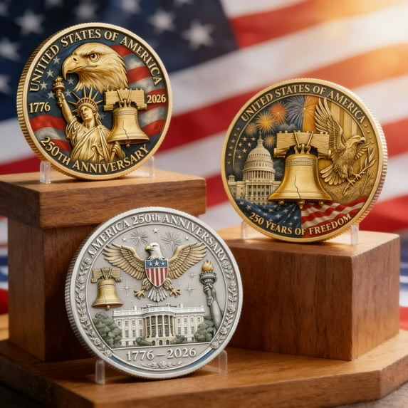 WKSCLPAI 250th Anniversary Commemorative Keepsake Collection Ornaments, USA Double-Sided Print Challenge Keepsake Decorations, Collectible Gift for Patriotism Man, 1.6Inch(3PCS-A&B&C)