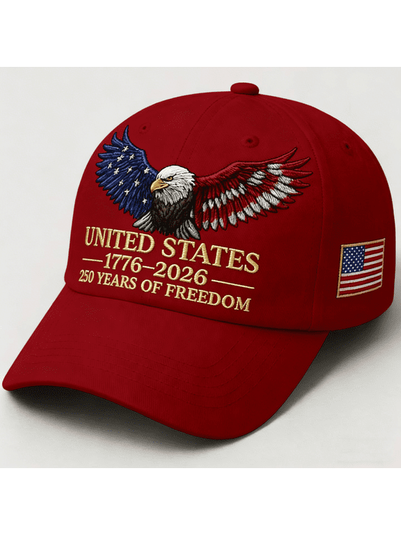 250th US Anniversary Commemorative Hat, 1776–2026 Celebrate American 250 Years of Freedom, Adjustable Red Blue White Eagle Print Baseball Cap for Men Women, Red