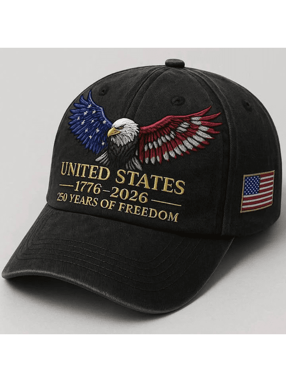 250th US Anniversary Commemorative Hat, 1776–2026 Celebrate American 250 Years of Freedom, Adjustable Red Blue White Eagle Print Baseball Cap for Men Women, Black
