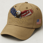 WKSCLPAI 250th US Anniversary Commemorative Hat, 1776 2026 Celebrate American 250 Years of Freedom, Adjustable Red Blue White Eagle Print Baseball Cap for Men Women, Khaki