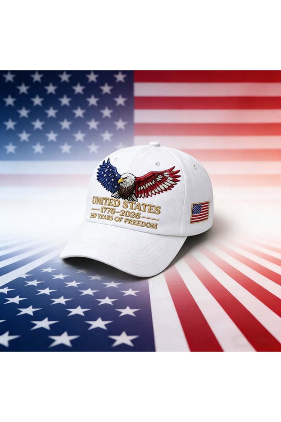 250th US Anniversary Commemorative Hat, 1776–2026 Celebrate American 250 Years of Freedom, Adjustable Red Blue White Eagle Print Baseball Cap for Men Women, White