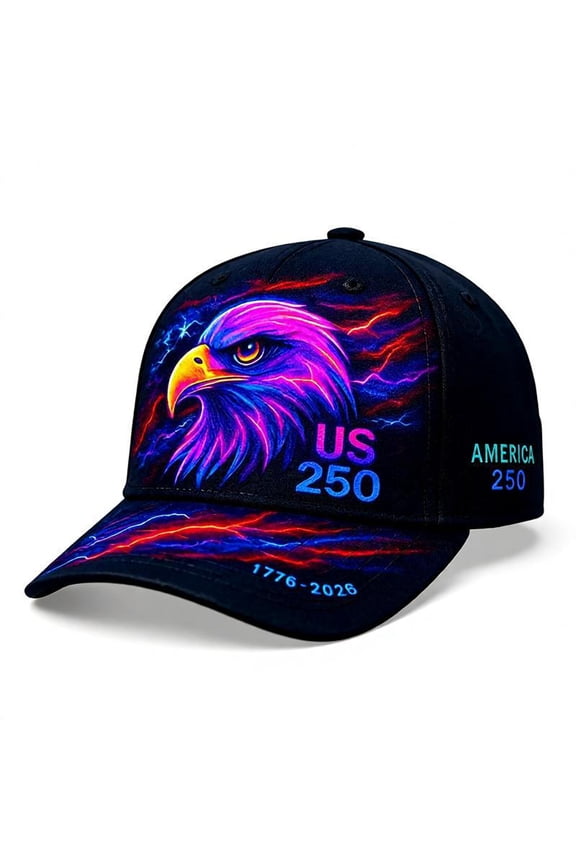 250th USA Anniversary Hat, Trendy Patriotic Neon Bald Eagle Baseball Cap, Washable & Adjustable 250 Years Commemorative Hats for Men Women