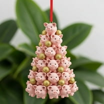 WKSCLPAI 2D Stacking Animal Christmas Hanging Ornaments, Cute Tree Shape Patchwork Wreath Decoration, Cute Pendants Room Decor, Fall Winter Decorations for Home, Tree, Gift, Lucky Piggy