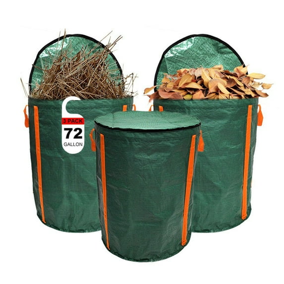 WKSCLPAI 3 Pack 72 Gallon Yard Waste Bags, Reusable Heavy Duty Collapsible Garden Leaf Bags with Durable Handle, Stand-Up Yard Waste Bin with Lid for Leaves, Lawn Debris & Grass Clippings